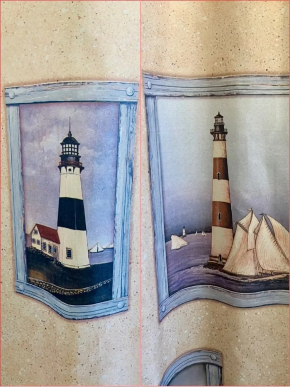 Lighthouse Nautical Shower Curtain & Lighthouse Hooks / Ornaments Bathroom Decor